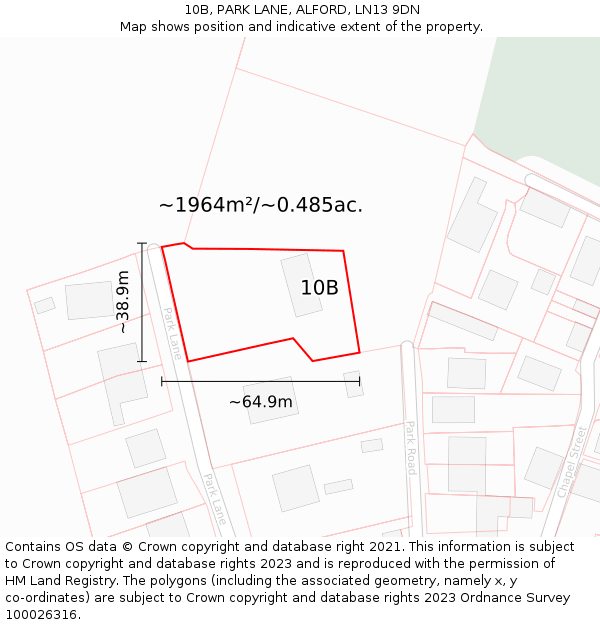 10B, PARK LANE, ALFORD, LN13 9DN: Plot and title map