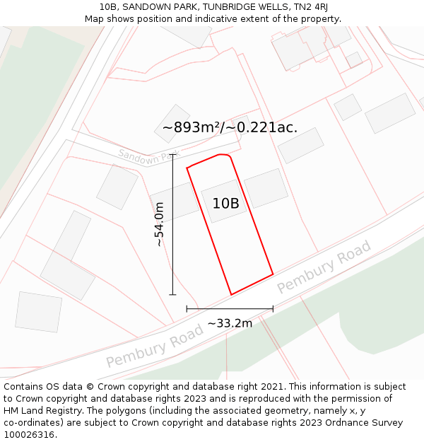 10B, SANDOWN PARK, TUNBRIDGE WELLS, TN2 4RJ: Plot and title map