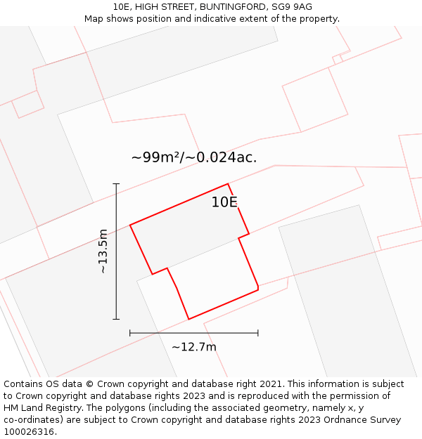 10E, HIGH STREET, BUNTINGFORD, SG9 9AG: Plot and title map