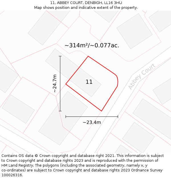 11, ABBEY COURT, DENBIGH, LL16 3HU: Plot and title map