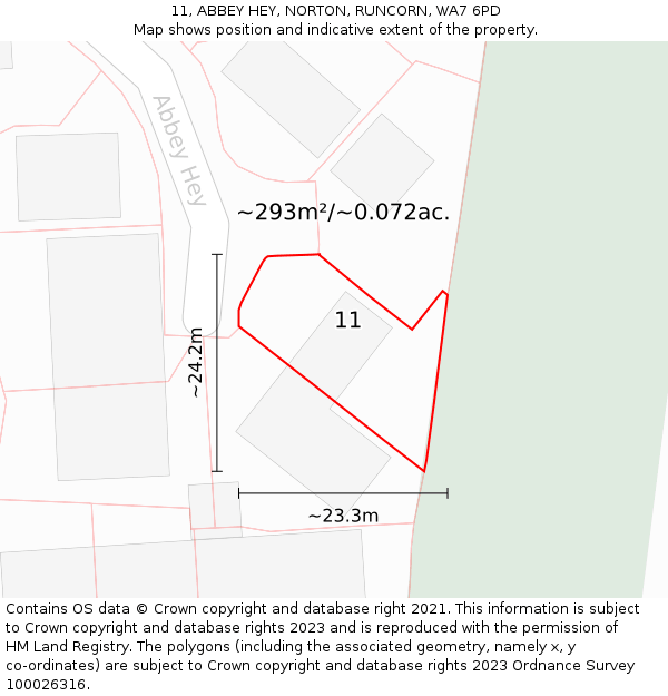 11, ABBEY HEY, NORTON, RUNCORN, WA7 6PD: Plot and title map