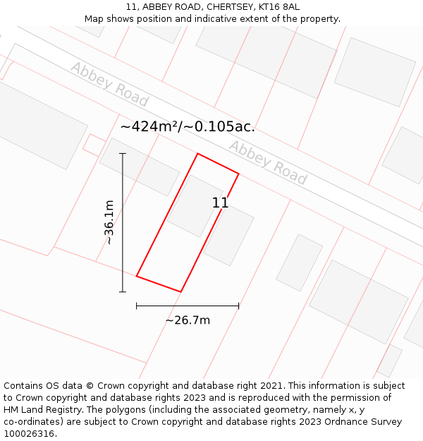 11, ABBEY ROAD, CHERTSEY, KT16 8AL: Plot and title map