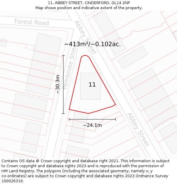 11, ABBEY STREET, CINDERFORD, GL14 2NP: Plot and title map