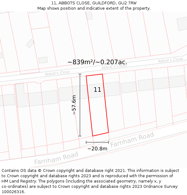 11, ABBOTS CLOSE, GUILDFORD, GU2 7RW: Plot and title map