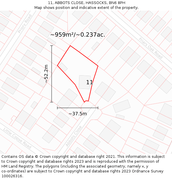 11, ABBOTS CLOSE, HASSOCKS, BN6 8PH: Plot and title map