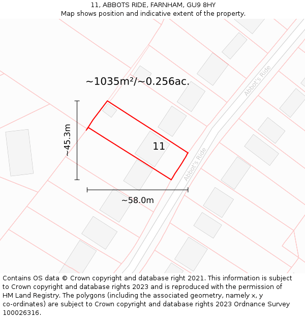 11, ABBOTS RIDE, FARNHAM, GU9 8HY: Plot and title map