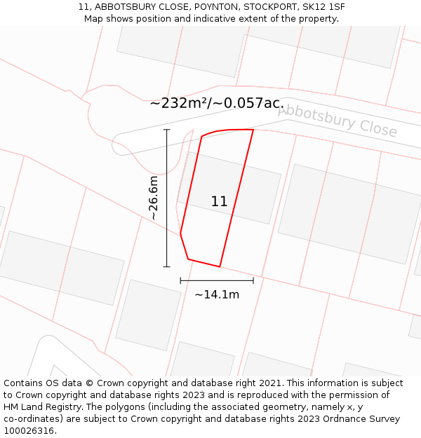 11, ABBOTSBURY CLOSE, POYNTON, STOCKPORT, SK12 1SF: Plot and title map