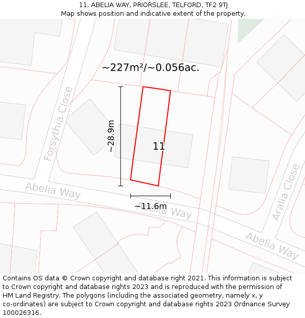 11, ABELIA WAY, PRIORSLEE, TELFORD, TF2 9TJ: Plot and title map