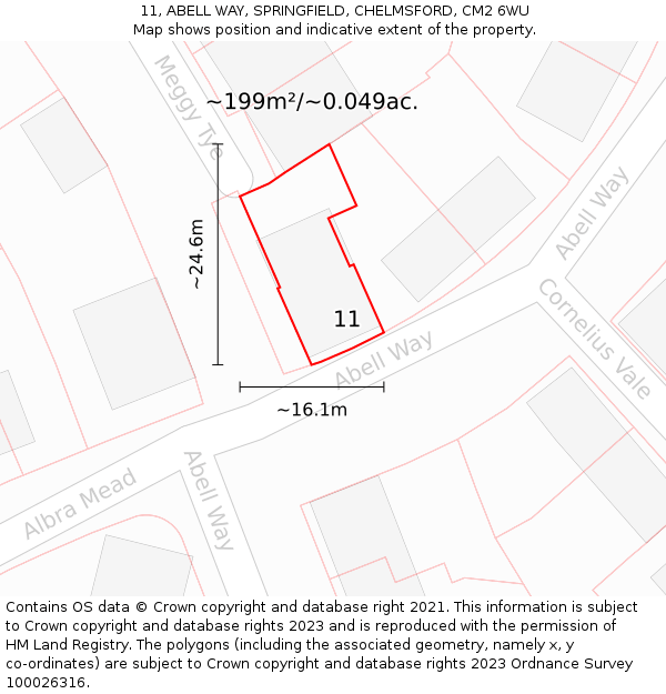 11, ABELL WAY, SPRINGFIELD, CHELMSFORD, CM2 6WU: Plot and title map