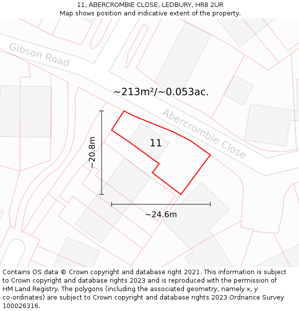 11, ABERCROMBIE CLOSE, LEDBURY, HR8 2UR: Plot and title map