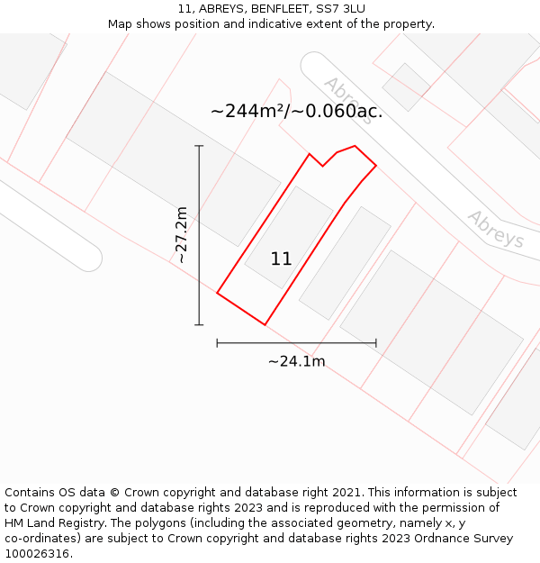 11, ABREYS, BENFLEET, SS7 3LU: Plot and title map