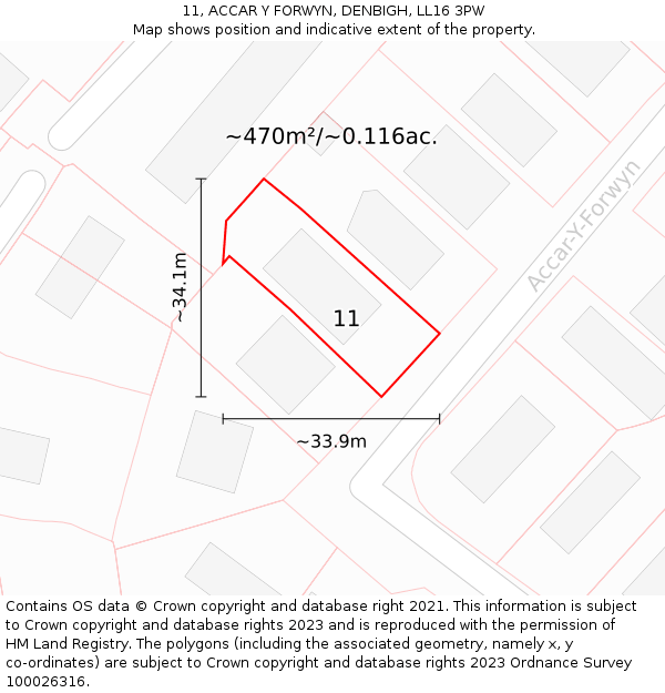 11, ACCAR Y FORWYN, DENBIGH, LL16 3PW: Plot and title map