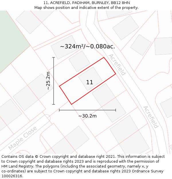 11, ACREFIELD, PADIHAM, BURNLEY, BB12 8HN: Plot and title map