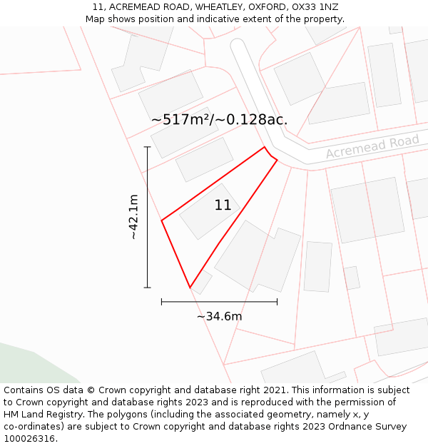 11, ACREMEAD ROAD, WHEATLEY, OXFORD, OX33 1NZ: Plot and title map