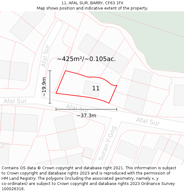 11, AFAL SUR, BARRY, CF63 1FX: Plot and title map