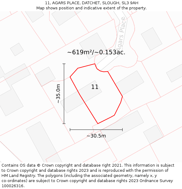 11, AGARS PLACE, DATCHET, SLOUGH, SL3 9AH: Plot and title map