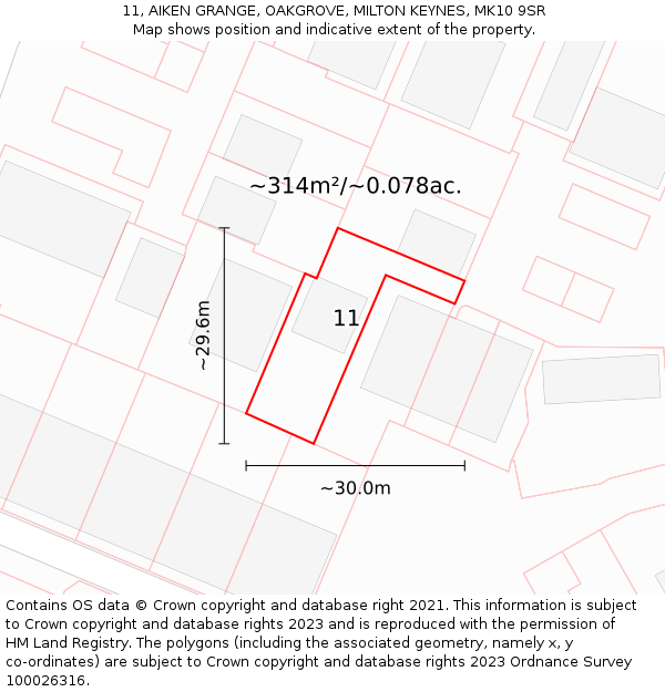 11, AIKEN GRANGE, OAKGROVE, MILTON KEYNES, MK10 9SR: Plot and title map