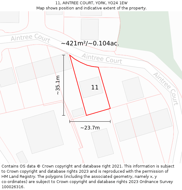 11, AINTREE COURT, YORK, YO24 1EW: Plot and title map