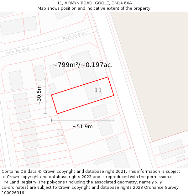 11, AIRMYN ROAD, GOOLE, DN14 6XA: Plot and title map