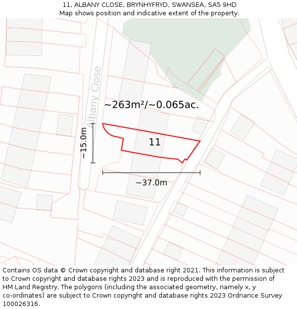 11, ALBANY CLOSE, BRYNHYFRYD, SWANSEA, SA5 9HD: Plot and title map