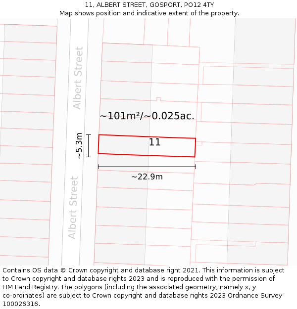 11, ALBERT STREET, GOSPORT, PO12 4TY: Plot and title map