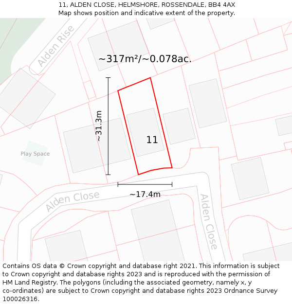 11, ALDEN CLOSE, HELMSHORE, ROSSENDALE, BB4 4AX: Plot and title map