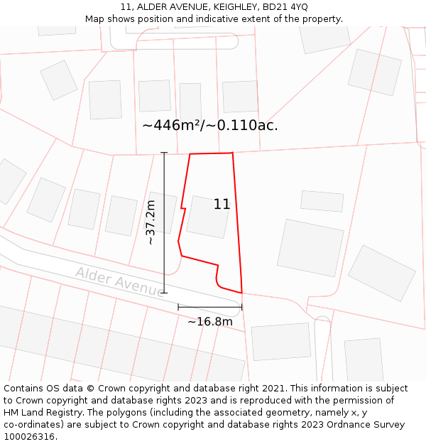 11, ALDER AVENUE, KEIGHLEY, BD21 4YQ: Plot and title map