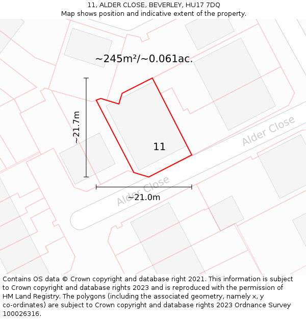 11, ALDER CLOSE, BEVERLEY, HU17 7DQ: Plot and title map