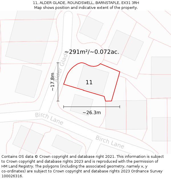 11, ALDER GLADE, ROUNDSWELL, BARNSTAPLE, EX31 3RH: Plot and title map