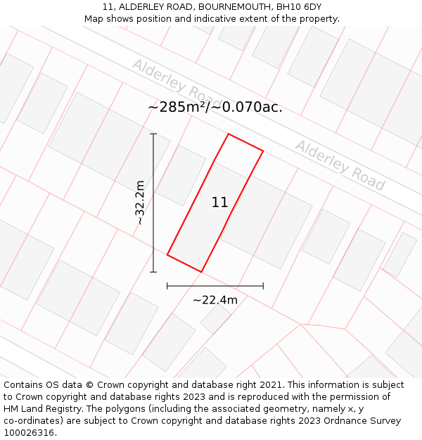 11, ALDERLEY ROAD, BOURNEMOUTH, BH10 6DY: Plot and title map