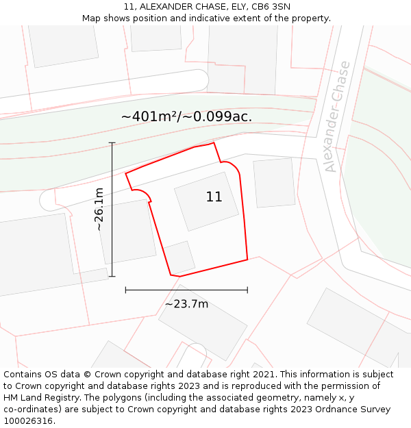 11, ALEXANDER CHASE, ELY, CB6 3SN: Plot and title map