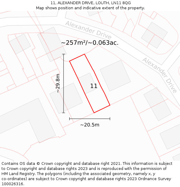 11, ALEXANDER DRIVE, LOUTH, LN11 8QG: Plot and title map