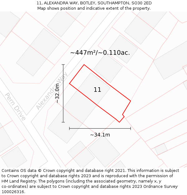 11, ALEXANDRA WAY, BOTLEY, SOUTHAMPTON, SO30 2ED: Plot and title map