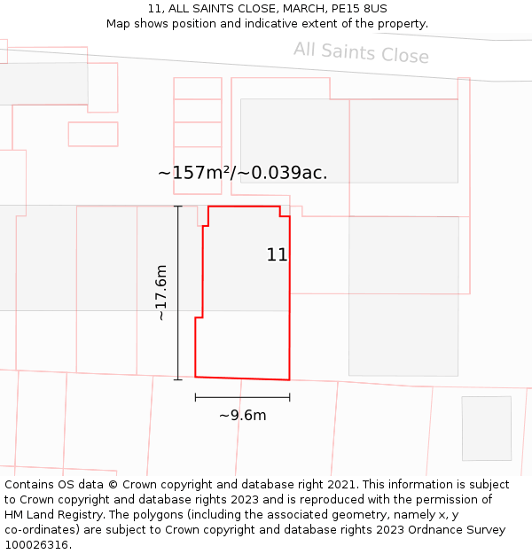 11, ALL SAINTS CLOSE, MARCH, PE15 8US: Plot and title map