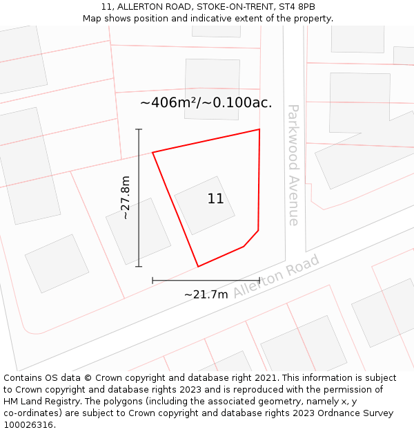 11, ALLERTON ROAD, STOKE-ON-TRENT, ST4 8PB: Plot and title map