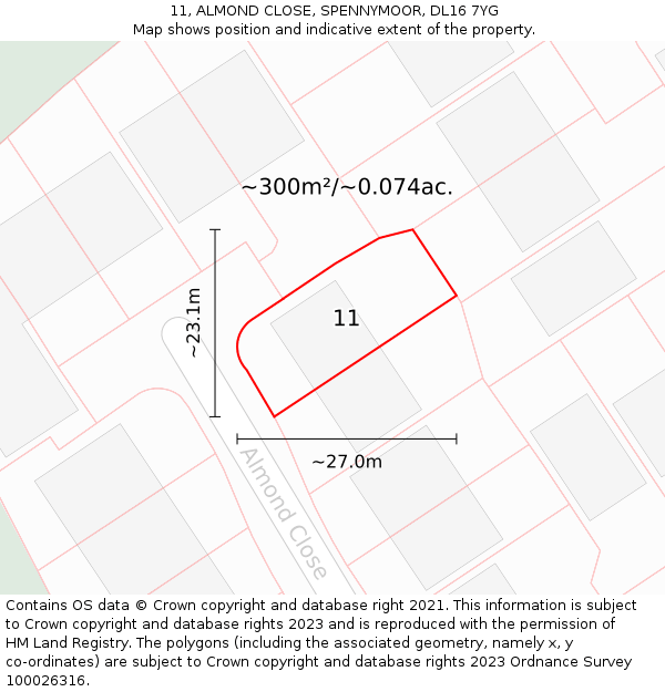 11, ALMOND CLOSE, SPENNYMOOR, DL16 7YG: Plot and title map