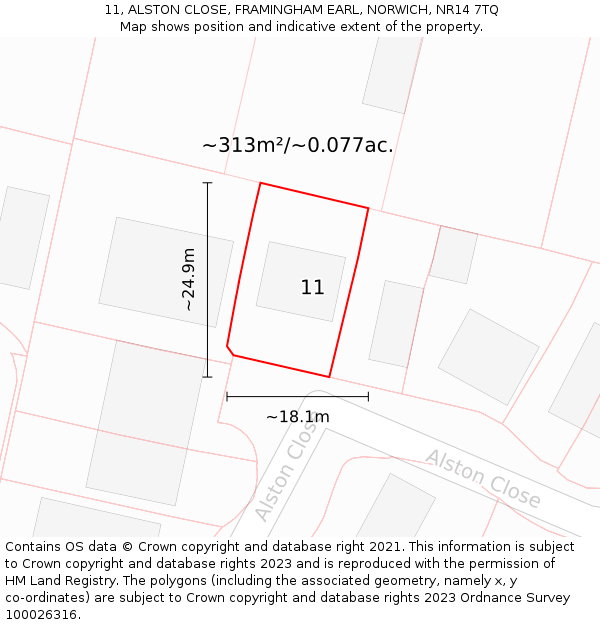 11, ALSTON CLOSE, FRAMINGHAM EARL, NORWICH, NR14 7TQ: Plot and title map