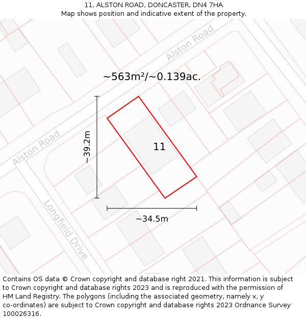 11, ALSTON ROAD, DONCASTER, DN4 7HA: Plot and title map