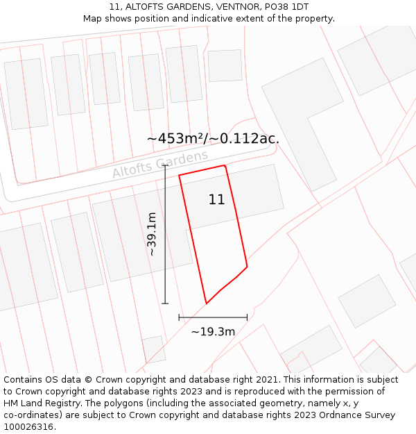 11, ALTOFTS GARDENS, VENTNOR, PO38 1DT: Plot and title map