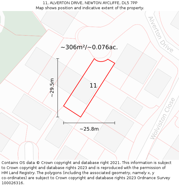 11, ALVERTON DRIVE, NEWTON AYCLIFFE, DL5 7PP: Plot and title map