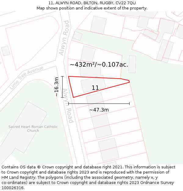 11, ALWYN ROAD, BILTON, RUGBY, CV22 7QU: Plot and title map