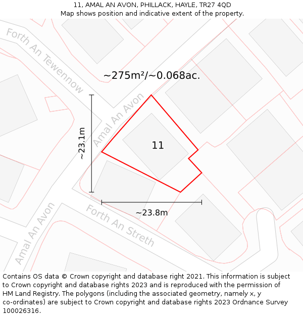 11, AMAL AN AVON, PHILLACK, HAYLE, TR27 4QD: Plot and title map