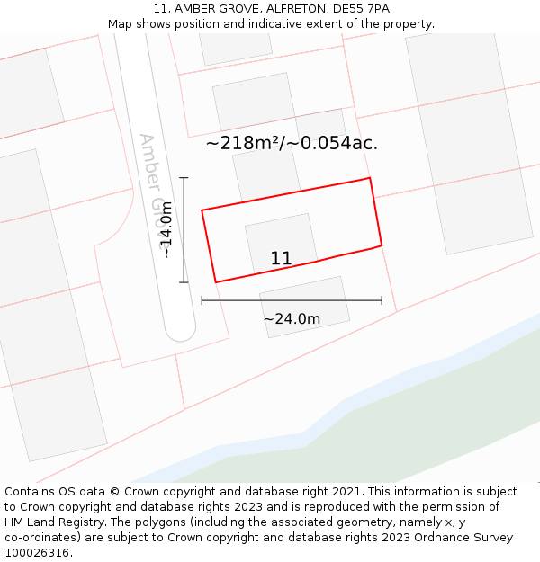 11, AMBER GROVE, ALFRETON, DE55 7PA: Plot and title map