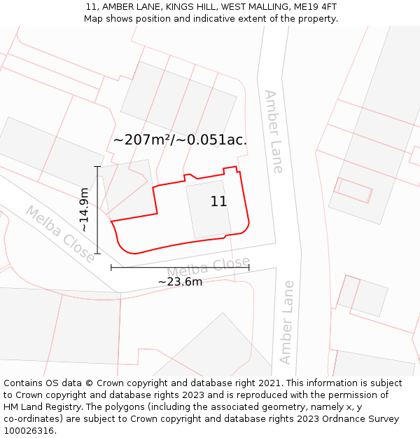 11, AMBER LANE, KINGS HILL, WEST MALLING, ME19 4FT: Plot and title map