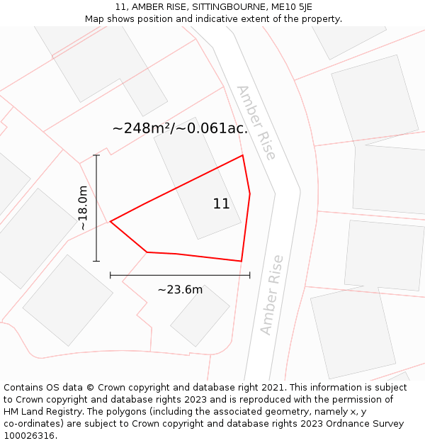 11, AMBER RISE, SITTINGBOURNE, ME10 5JE: Plot and title map