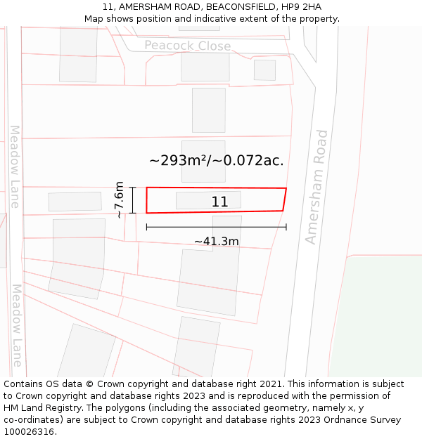 11, AMERSHAM ROAD, BEACONSFIELD, HP9 2HA: Plot and title map