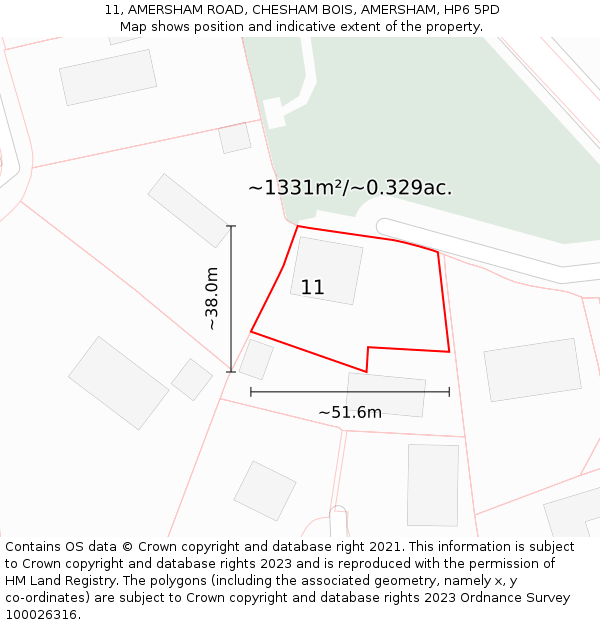 11, AMERSHAM ROAD, CHESHAM BOIS, AMERSHAM, HP6 5PD: Plot and title map