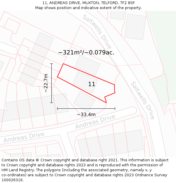 11, ANDREAS DRIVE, MUXTON, TELFORD, TF2 8SF: Plot and title map