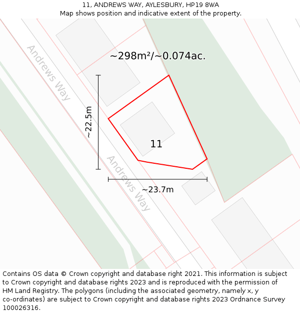 11, ANDREWS WAY, AYLESBURY, HP19 8WA: Plot and title map