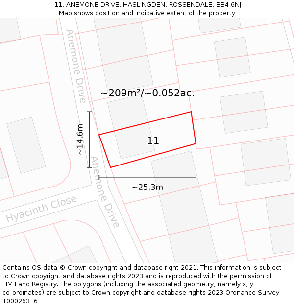 11, ANEMONE DRIVE, HASLINGDEN, ROSSENDALE, BB4 6NJ: Plot and title map